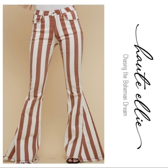BOHO BABE BOLD-Striped Denim Flare Jeans - Picture 8 of 12